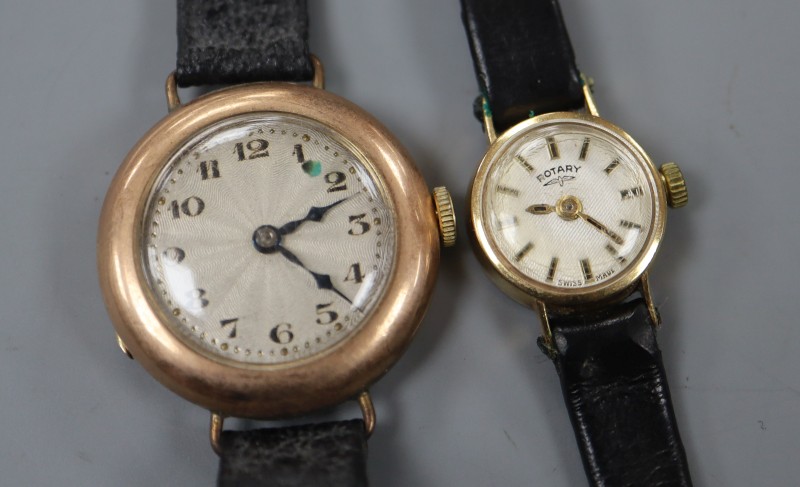Two ladys 9ct gold manual wind wrist watches, including Rotary.
